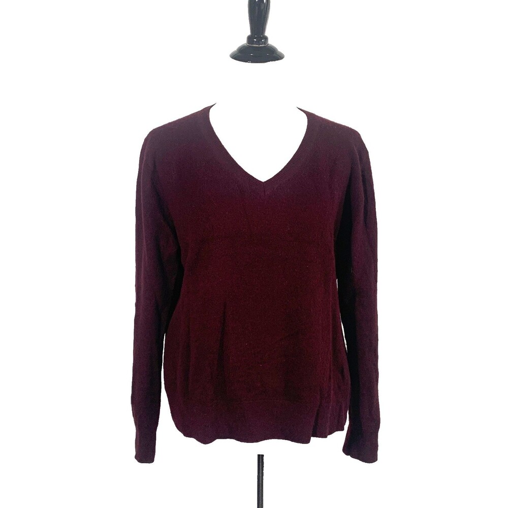 Quince Women Mongolian Cashmere V-Neck Sweater Burgundy Long Sleeve XL